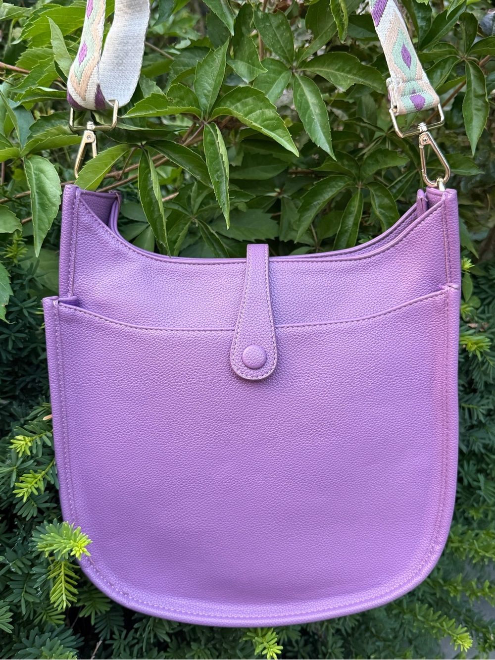 Ah·Dorned Lilac Purple Vegan/Faux Leather Messenger Crossbody Bag + Woven Strap